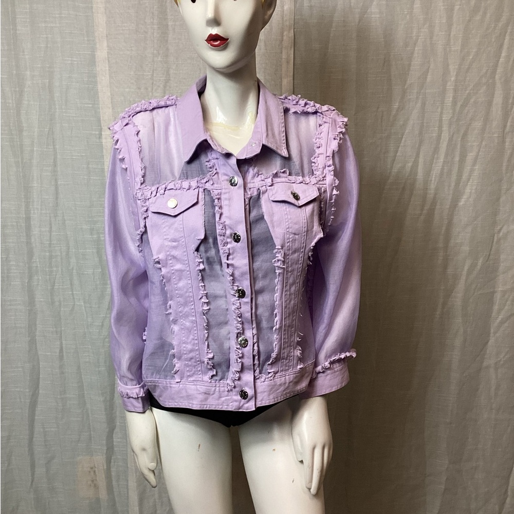 NWT A.Z.I. Distressed Demin Lavender Shacket; Size: L